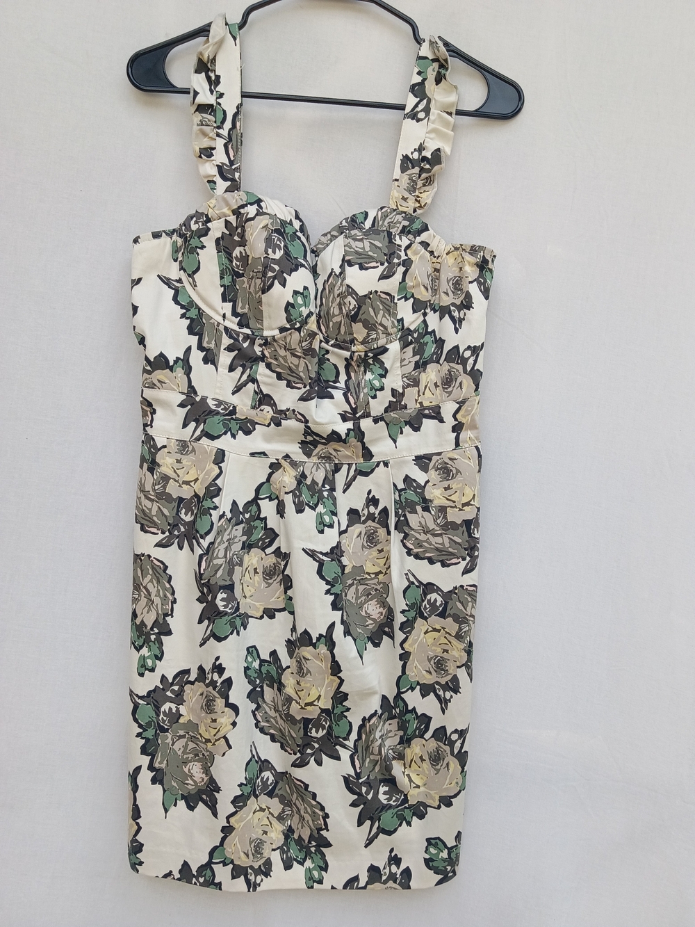 Candie's Cream Floral Mini Dress with Green and Taupe Roses
